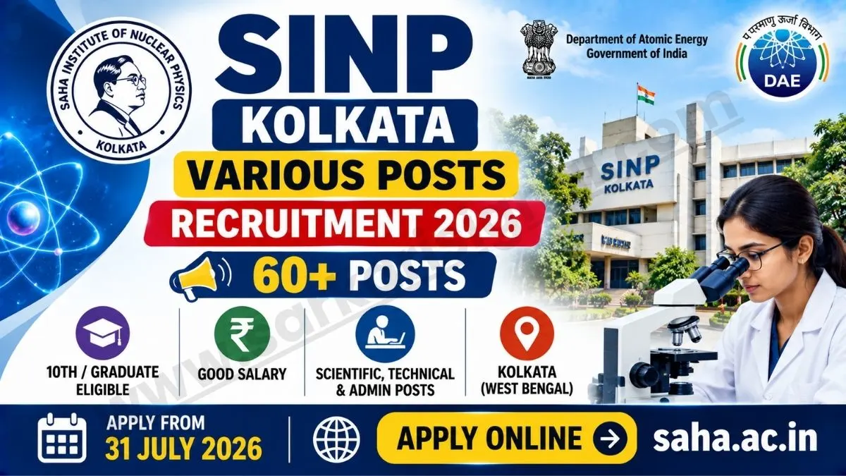 Kolkata SINP Various Posts Recruitment 2026