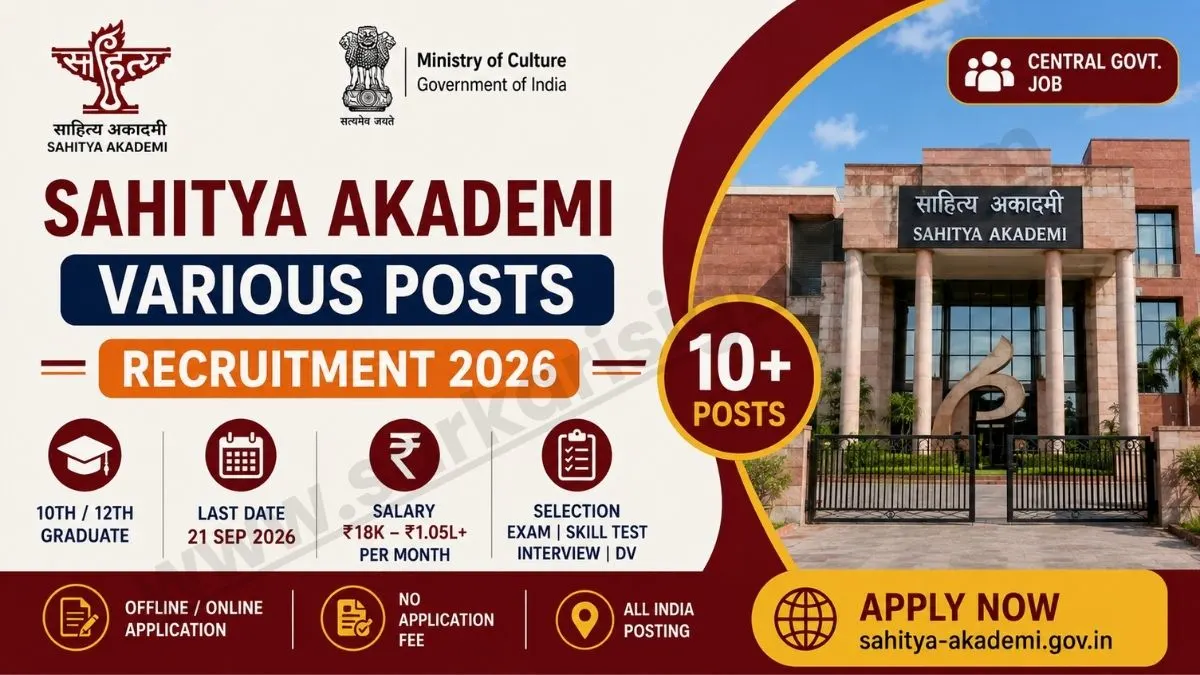 Sahitya Akademi Various Posts Recruitment 2026